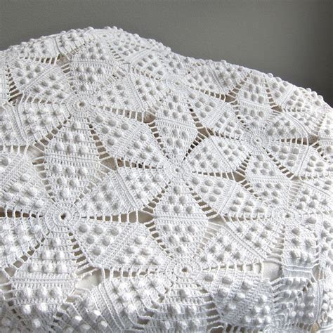 Vintage Crocheted Bedspread White Cotton Bedding Star Etsy Crochet Blanket Motifs Crochet