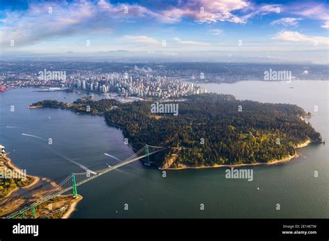 Beautiful Aerial View Of Lions Gate Bridge Stanley Park And Vancouver