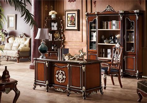 Royal Court Solid Wood Study Room Furniture With Desk And Bookcase