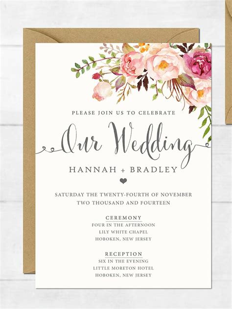 Printable Wedding Invitations Free Template Printable Templates