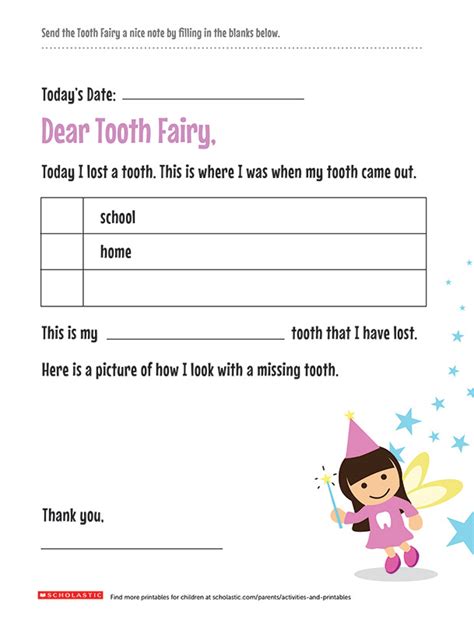A Note For The Tooth Fairy Scholastic Parents