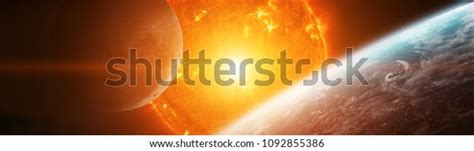Exploding Sun Space Close Planet Earth Stock Illustration 1092855386
