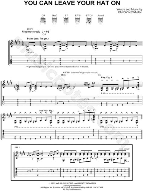 Randy Newman You Can Leave Your Hat On Guitar Tab In E Major Download Print Sku Mn