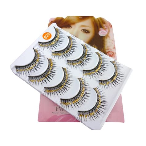 5 Pairs Eyelashes Black Long Hair With Gold Silver Dimond Decoration