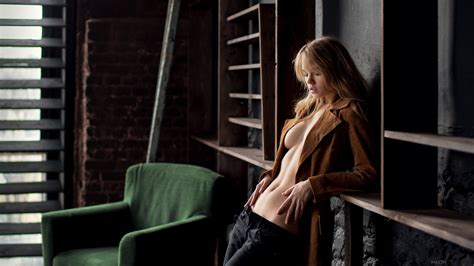 Wallpaper Women Model Sitting Anastasia Scheglova Jacket Fashion