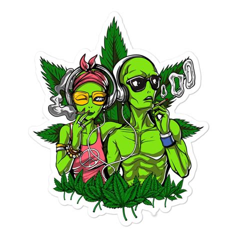 Space Aliens Smoking Weed Sticker Hippie Stoner Vinyl Etsy