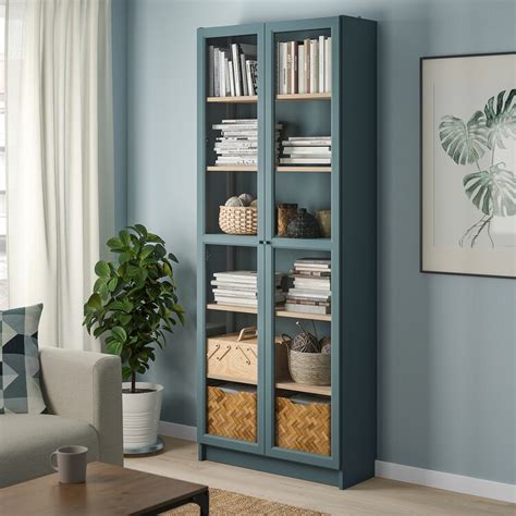 Billy Bookcase With Glass Doors Gray Turquoisewhite Stained Oak