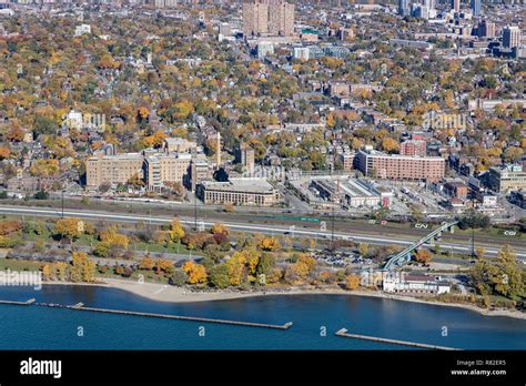 Aerial View Of St Josephs Hospital Along The Lakeshore In Toronto