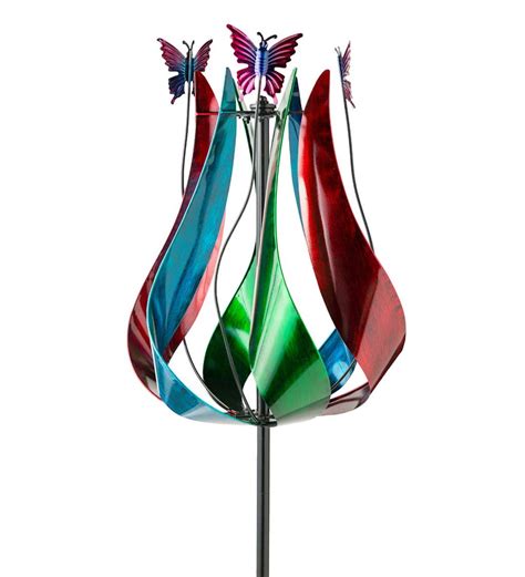 Metal Tulip Wind Spinner With Butterflies All Wind Spinners Wind
