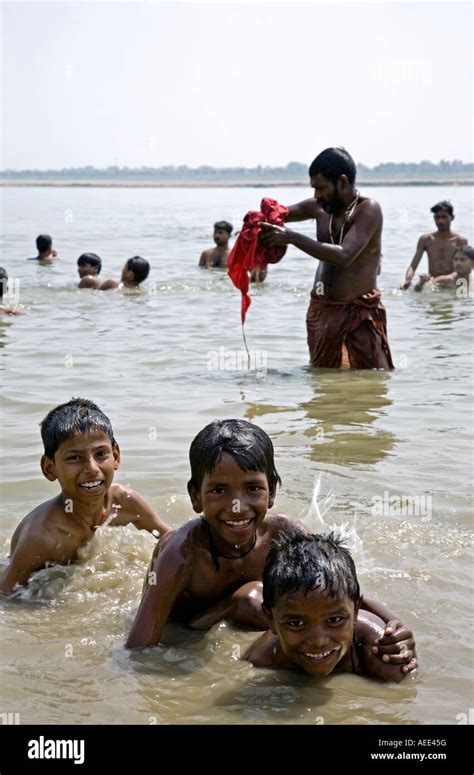Children Bathing In The River Kedar Ghat Ganges River Varanasi