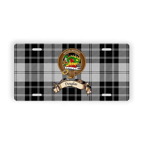 Douglas Scottish Clan Grey Tartan Auto Plate 6x12 With Crest And