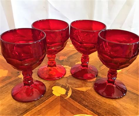 Vintage Viking Glass Georgian Honeycomb Ruby Red Wine Goblets Etsy