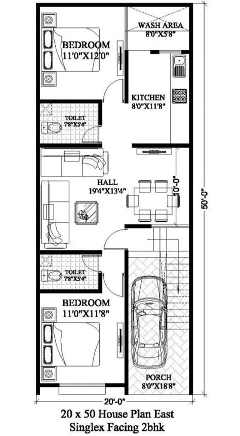 20 X 50 Ft House Plans Plan 50 Plans Floor Ft Sq Duplex 2bhk 40 Facing