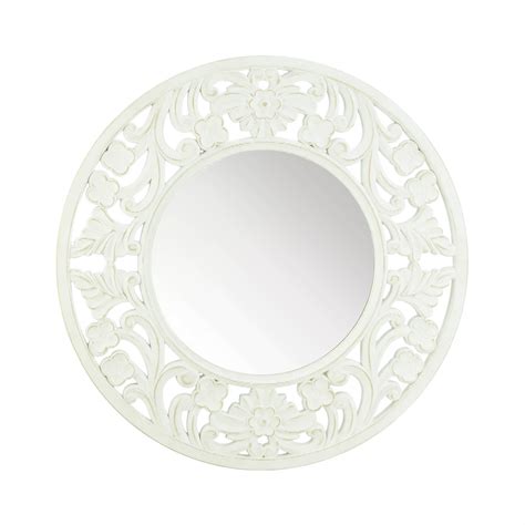 Carved Round White Wall Mirror Sku 10018920 Home Decor