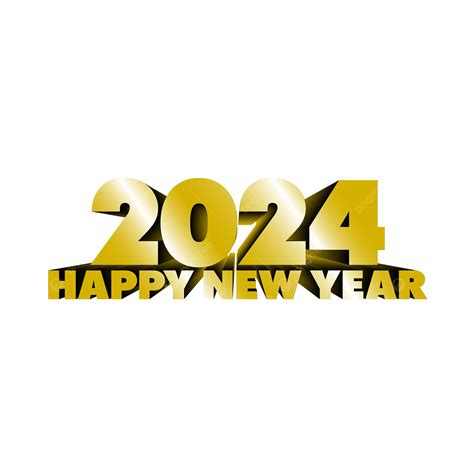 2024 New Year Gold Text Logo Design Vector Transparent 2024 Happy New