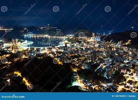 Rio De Janeiro At Night View Stock Photo Image Of Scenic Guanabara