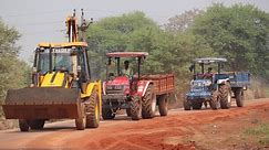 JCB 3dx Eco Loading River Sand Swaraj 744 Tractor Mahindra 605 Di with Trolly