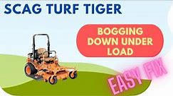 Scag Turf Tiger mower troubleshooting - bogging down, dying when engaging blades - EASY DIY fix