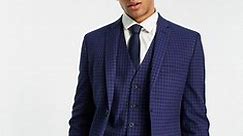 Topman super skinny two button suit jacket in blue check | ASOS