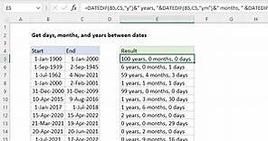 Get days, months, and years between dates