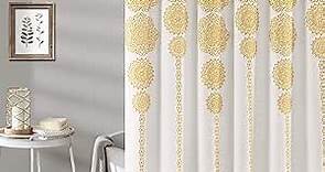 Lush Decor Stripe Medallion Shower Curtain-Fabric Mandala Bohemian Damask Print Design, 72" x 72", Yellow