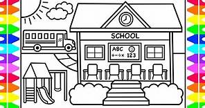 How to Draw a SCHOOL for KIDS 🍏🎒📚✏️ BACK to SCHOOL Drawing for Kids | SCHOOL Coloring Pages