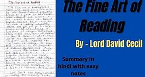 The Fine Art of Reading | The Fine Art of Reading by Lord David Cecil | English literature