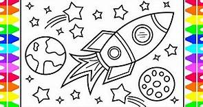 How to Draw a ROCKET SHIP for Kids ⭐️🌎🚀Rocket Ship Drawing for Kids | Rocket Ship Coloring Pages