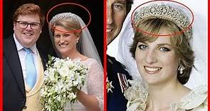 Bride Celia, daughter of Lady Sarah McCorquodale, Celia wore the Spencer tiara, by Princess Diana.