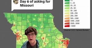 Replying to @Xavier #greenscreen Looking at #Missouri’s population map! Missouri is the 18th most populous #state with 6,178,351 residents, the majority of which live in/around two major #cities, #StLouis and #KansasCity. Both cities are located at the edge of the state, due to them both being nearby the confluence point of major internal waterways within the #UnitedStates, in the case of #STL, the #MissouriRiver and #Mississippi #River, and in #KC’s case, the #Kansas and Missouri #rivers. While