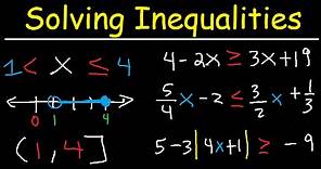 Solving Inequalities Interval Notation, Number Line, Absolute Value, Fractions & Variables - Algebra