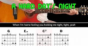 Easy play along series - A HARD DAY'S NIGHT - Acoustic guitar lesson -(chords & lyrics) -The Beatles