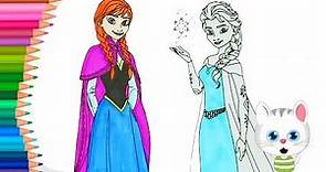 Frozen Princesa Elsa y Anna | Dibujos para Colorear | Dibujos para Pintar con MiMi |Aprender Colores