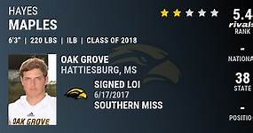 Hayes Maples 2018 Inside Linebacker Southern Miss