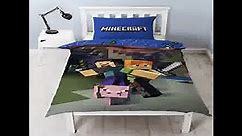 [- Minecraft Reversible Duvet Cover Set, Polyester-Cotton, Blue, Single  -]