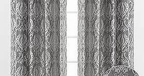 Chanasya Damask Pattern Luxury Gray Curtains - 84 Inch Panels with Grommets - for Living Room Windows Bedroom Kitchen Dining - Elegant Jacquard Vintage Classy Design - Room Darkening 2 Panel Set