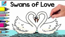 How to draw Swans of Love! Real Easy for Valentine's Day