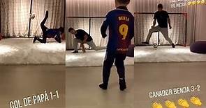 Luis Suárez gran duelo con su hijo Benjamín y es derrotado jugando a lanzar penaltis