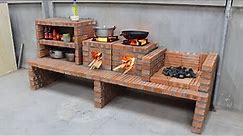Build a wood stove + beautiful grill from red bricks (3 in 1)