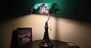 Rustic Tiffany Style Green Stained Glass Banker Lamp