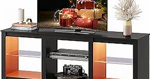WLIVE TV Stand with LED Lights for TVs up to 65 inch, Entertainment Center with Glass Shelves, Modern TV Console for Living Room, Media Console with Storage, Black