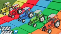 TRACTOR vs PARKOURS ! Mini Tractors Passing Colored Stair Ramps ! Farming Simulator 22