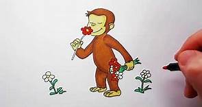 Coloring Curious George: Smelling Flowers in the Garden