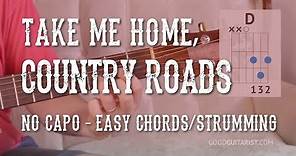 "Country Roads" Guitar Tutorial - Easy Chords & Strumming AND Fingerstyle Version | No Capo