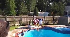 Michael Ney gets thrown in pool