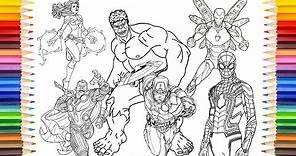AVENGERS Endgame Coloring Pages | Iron-Man, Hulk, Thor, Captain Marvel, America, Spider-Man Coloring