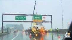 Highway sign falls onto I-93 in Somerville, hits driver