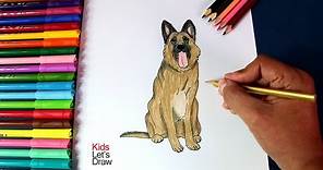 Cómo Dibujar un Perro Pastor Alemán paso a paso | How to draw German Shepherd Dog Breed