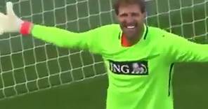 Dirk Nowitzki blocks a potential goal in a charity soccer game
