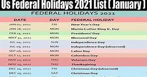 Us Federal Holidays 2021 List (January) Know About All The Holidays! Watch Now!